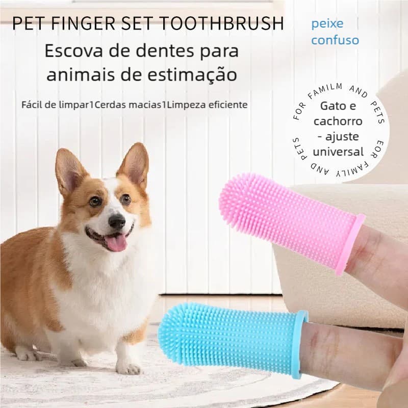 【Ideal para Cães/Gatos】Escova de Dente Pet Silicone – BPA Free, Maleável com Estojo, 360°!