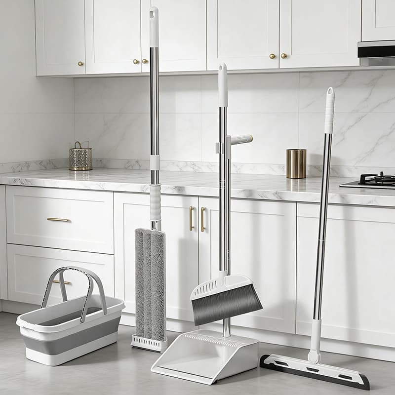 Kit Completo de 5 Peças para Limpeza Vassoura + Rodo + Pá  +balde e Rodo Conjunto de esfregão -S7