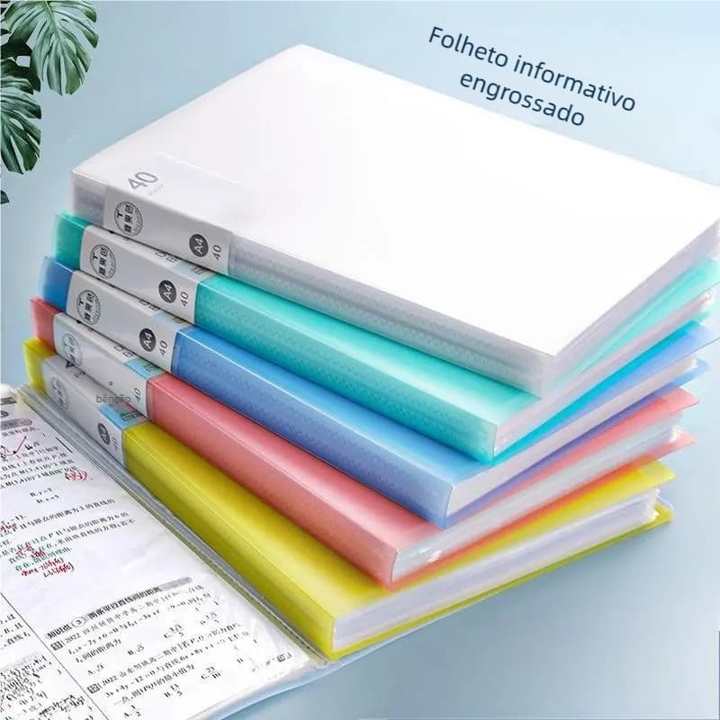 【Produto Best-Seller】Pasta Catálogo A4 com 60 Envelopes de Plástico - Kit de Proteção de Documentos para Escritório, Fác