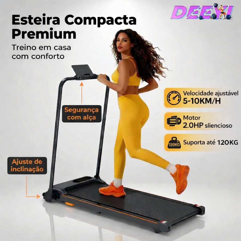 Esteira Dobrável Multifunções Passadeira de corrida motorizada Home Fitness -2.0 HP - LED Display