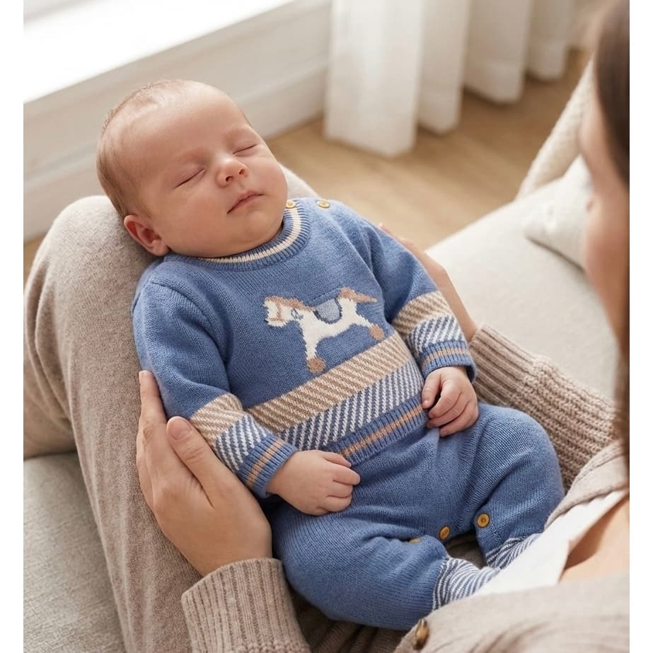 Macacão bebê tricô cavalinho Bento