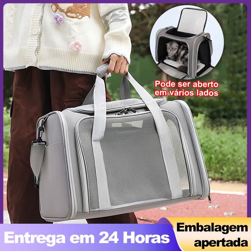 Bolsa Mala Transporte Cães Gatos Mochila Expansível Viagem Avião Cabine Respirável Lavável
