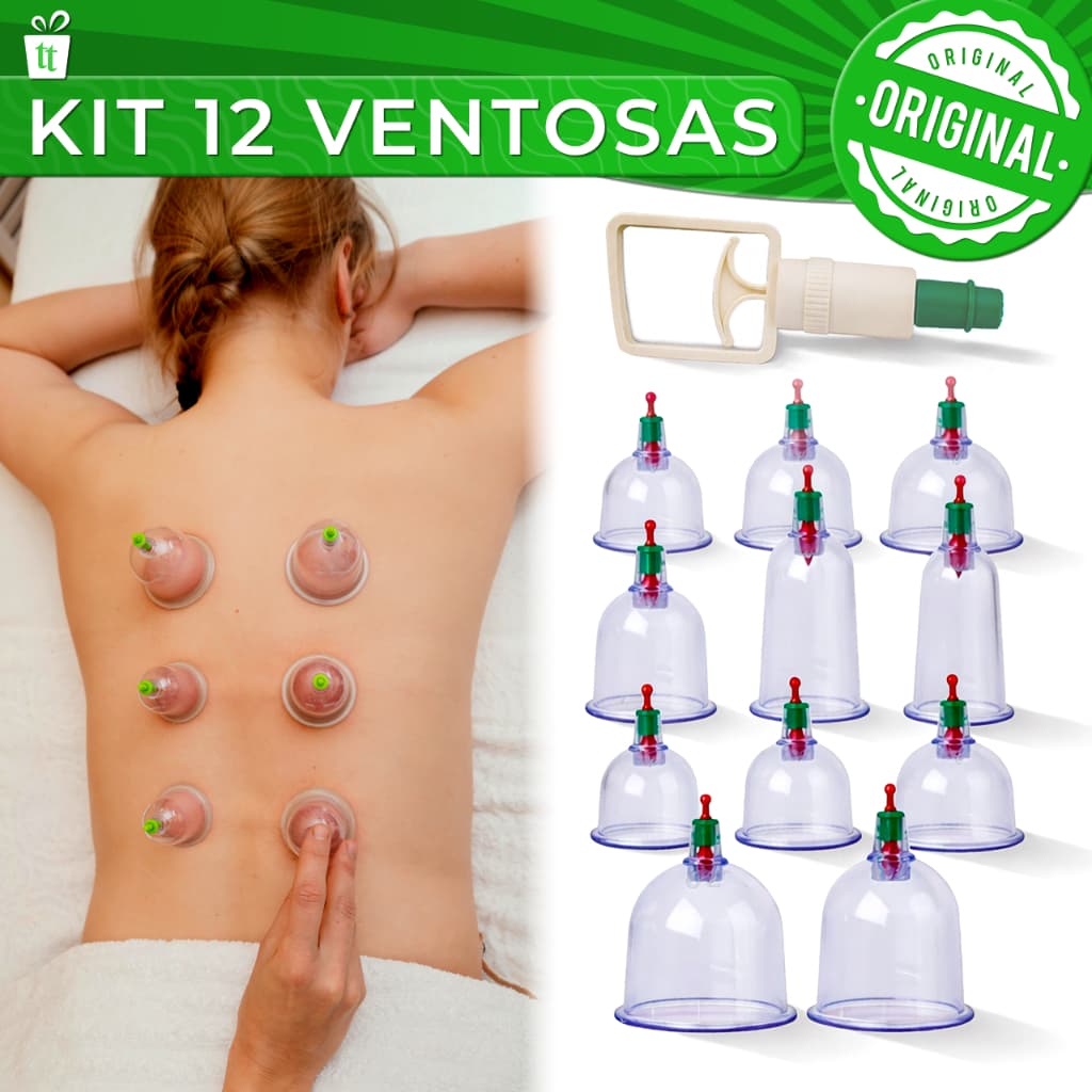 Kit com 12 Ventosas Terapêuticas Ventosaterapia Massagem acupuntura massoterapia chinesa Vácuo Sucção + Bomba