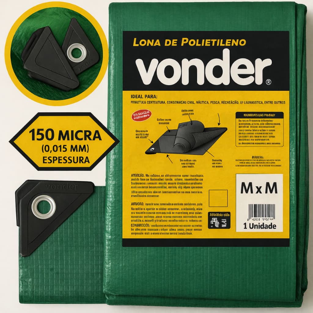 Lona Polietileno Verde Vonder 150 Micra Impermeável com Ilhós – Diversos Tamanhos