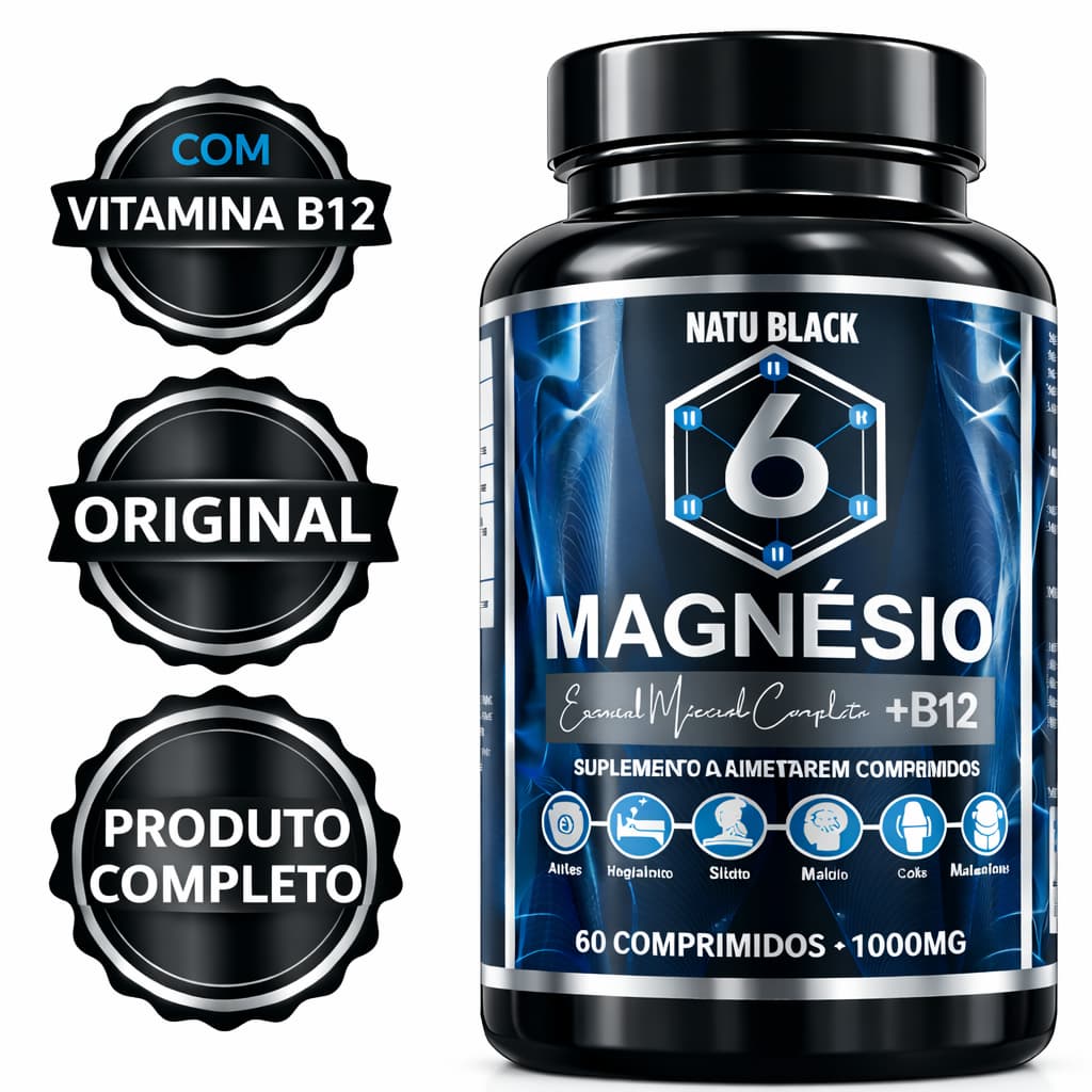 06 Magnésio + Vitamina B12 METILCOBALAMINA Alta Absorção Energia, Foco, Sono - ( POTE 60 DIAS USO )