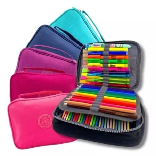 Estojo Escolar Feminino/ Masculino Box Juvenil Martelasse Estojo Escolar Organizador Grande Jumbo Box 2 Compartimentos