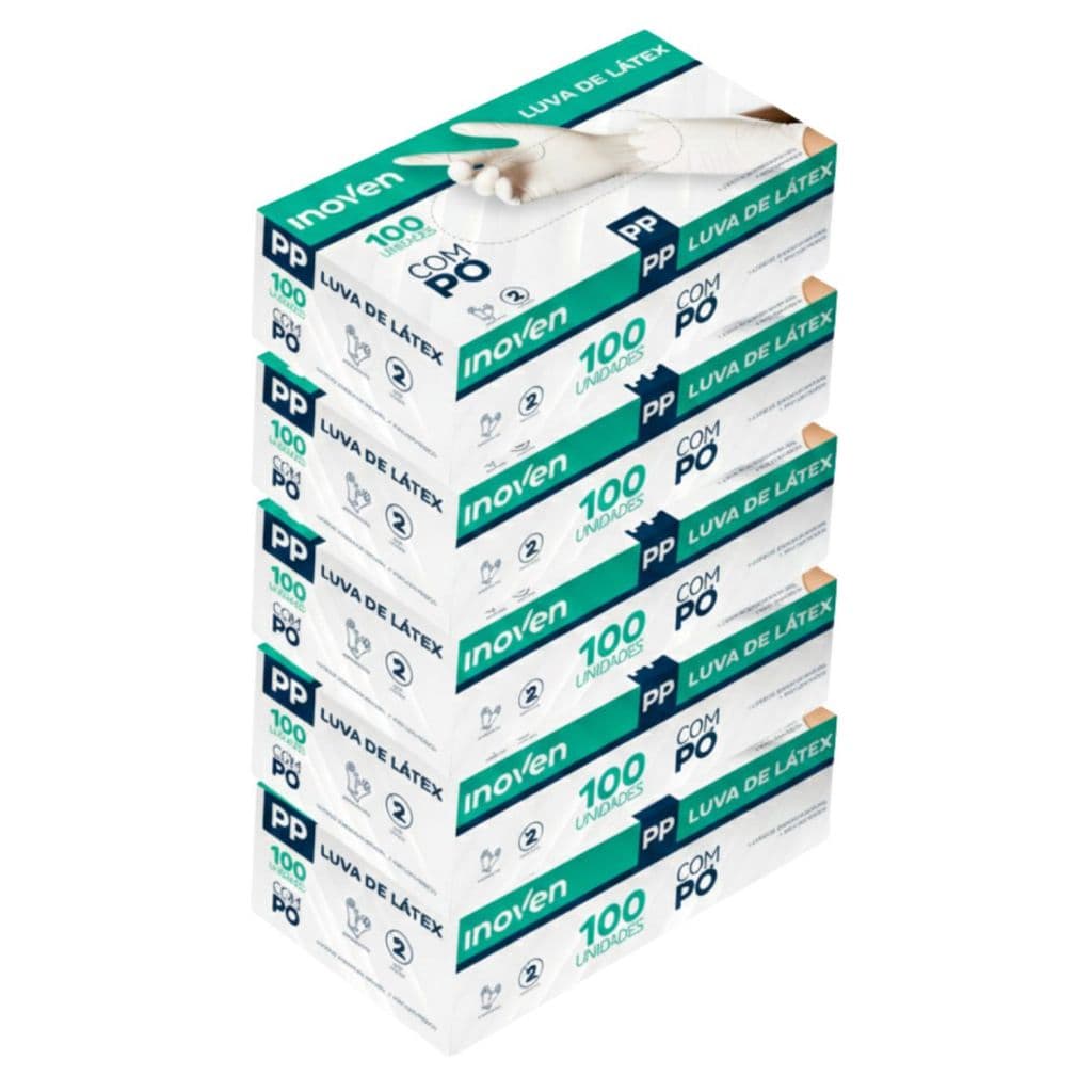 500un Luva de Látex Branca Com Pó Descartável PP P M G Marca Inoven