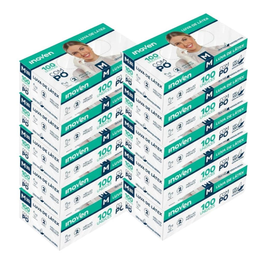 1000un Luva de Látex Branca Com Pó Descartável PP P M G Marca Inoven