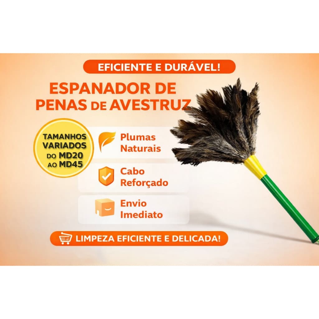 🪶 Espana­dor  de pó de Penas de Avestruz – Cabo Reforçado | Diversos Tamanhos
