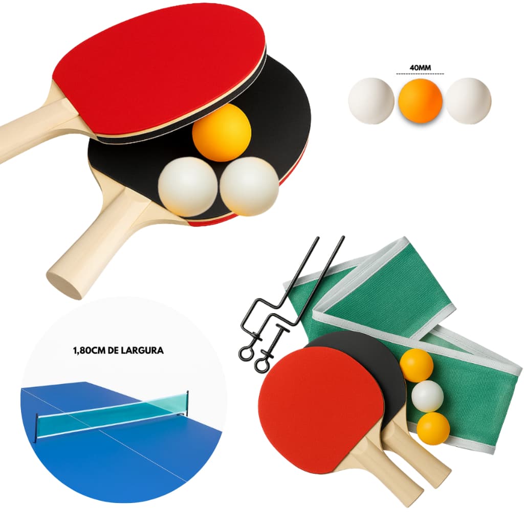 Kit 2 Raquete Para Ping Pong Com ou Sem Rede Para Tênis de Mesa 3 Bolinhas Suporte Jogo Bolas Amador