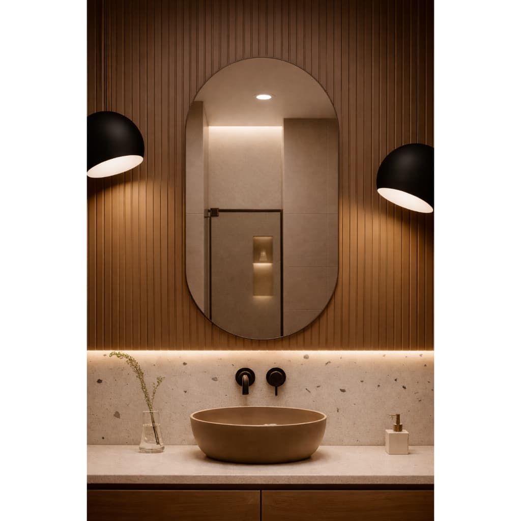 Espelho Oval 80x50cm Lapidado Luxo Com Suporte