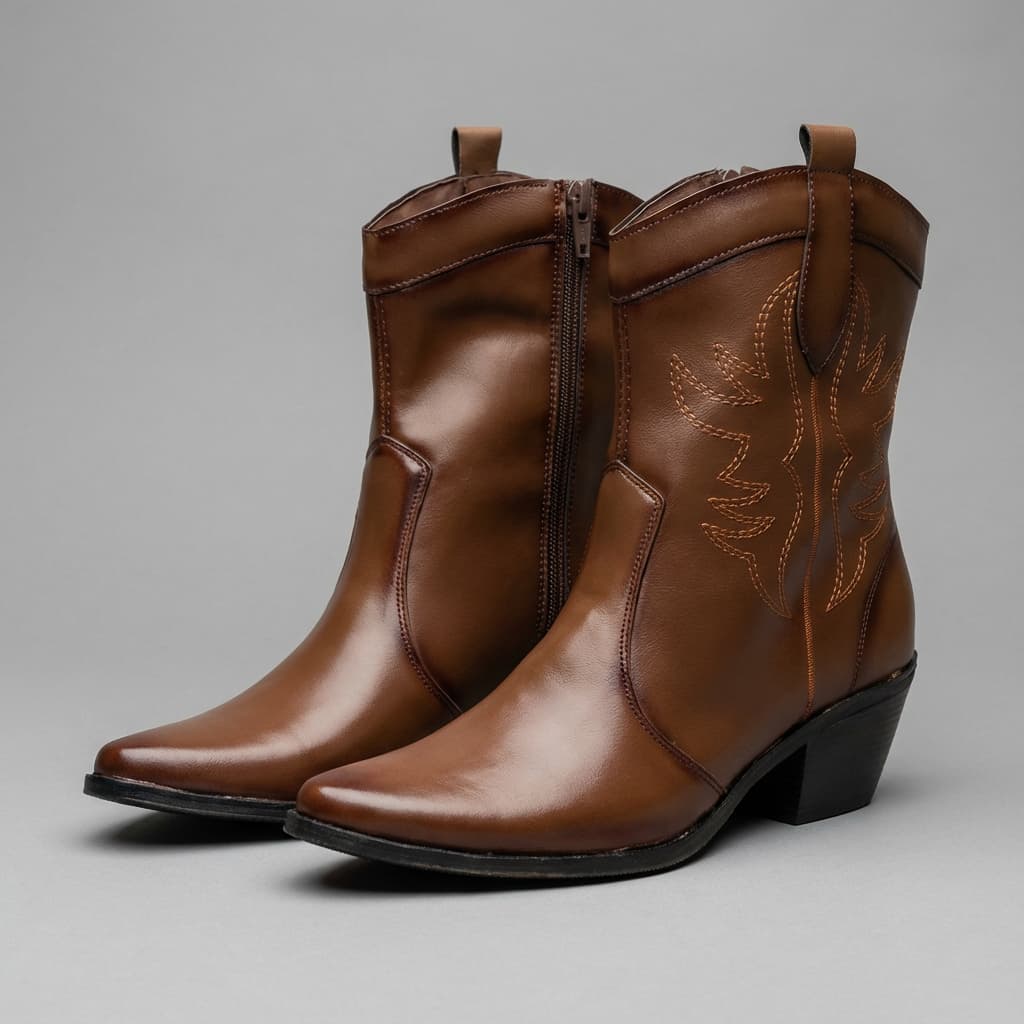 Bota Texana Bico Fino Country Boiadeira Bordado Florão com Salto Botina Rodeio