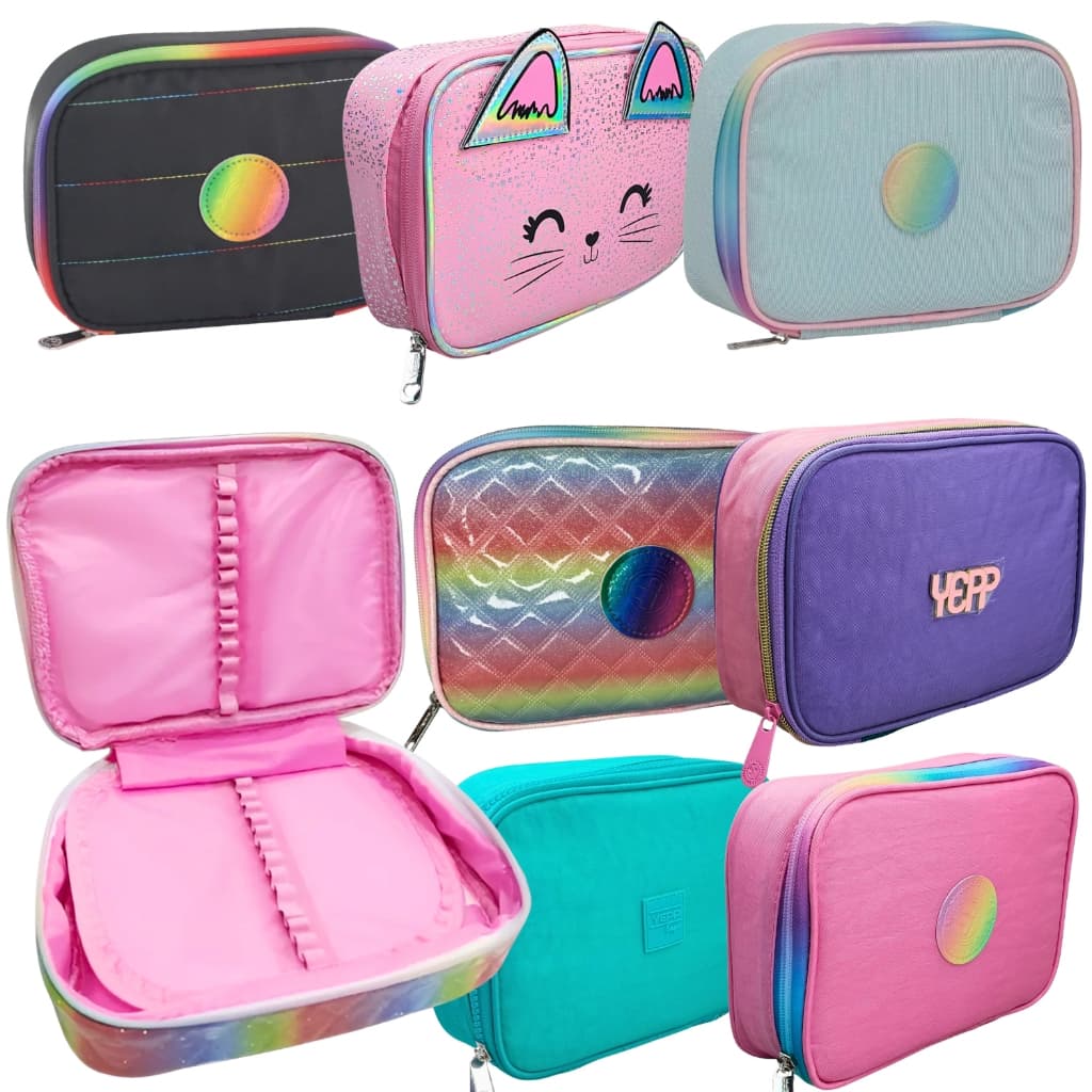 Estojo Escolar Organizador Porta Lápis Box Grande Com Elásticos e Fechamento Zíper Degrade