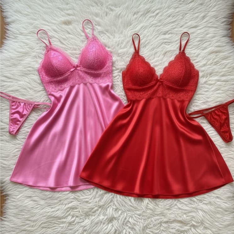 Kit 2 Lingeries Camisola Feminina com Calcinha Sensual Toque Macio Elegante e Delicado