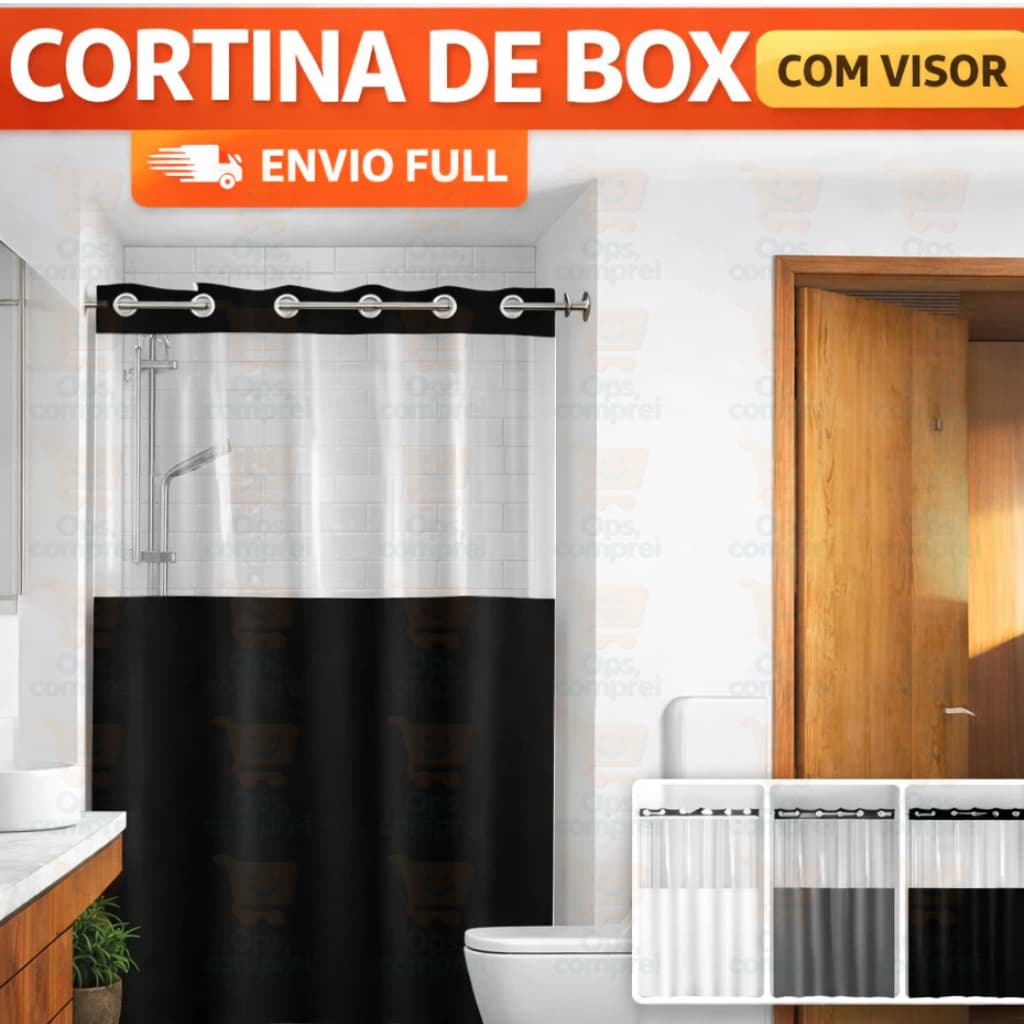 Cortina de Banheiro com Visor Transparente em PVC Cortina de Box Banheiro Antimofo Preta Branca Cinza