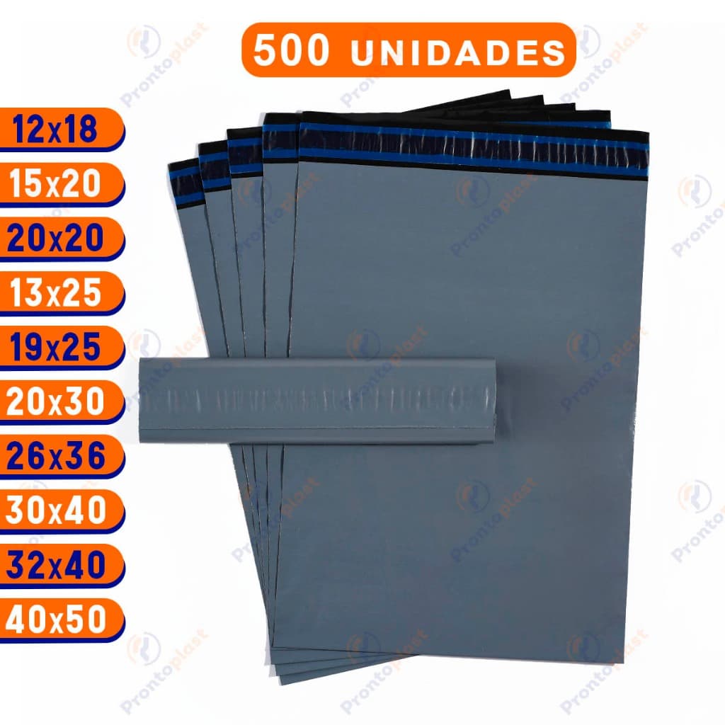 500 Envelope de Segurança Cinza - Saco Envio Correios c/ Lacre - Vários Tamanhos -40x50 são 250 und.