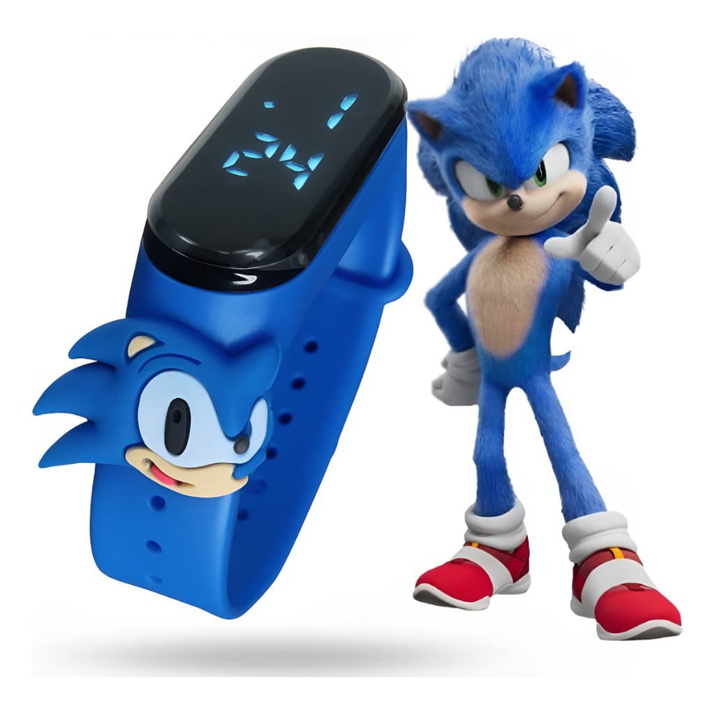 Relógio Infantil Sonic LED Azul Digital Menino Pulseira Confortável Presente Divertido Resistente à Água
