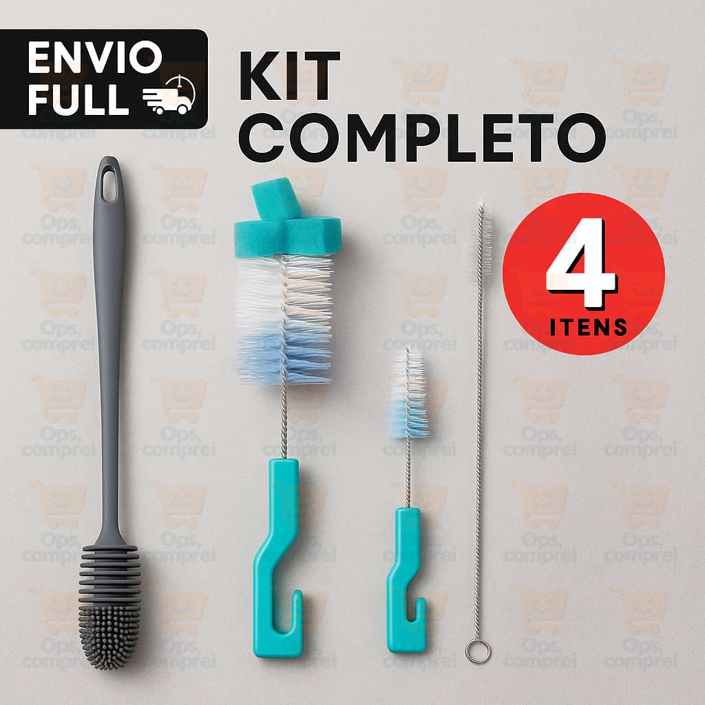 Kit 4 Escovas Para Lavar Louça Garrafa Copo Mamadeira Canudo Multiuso Limpeza Casa Pia