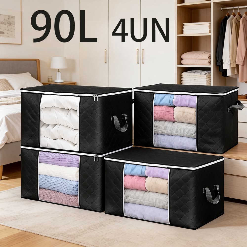 Kit 4 Caixas Organizadoras de Roupas Calçados Cobertas Edredon TNT Com Tampa Ecológico Multiuso