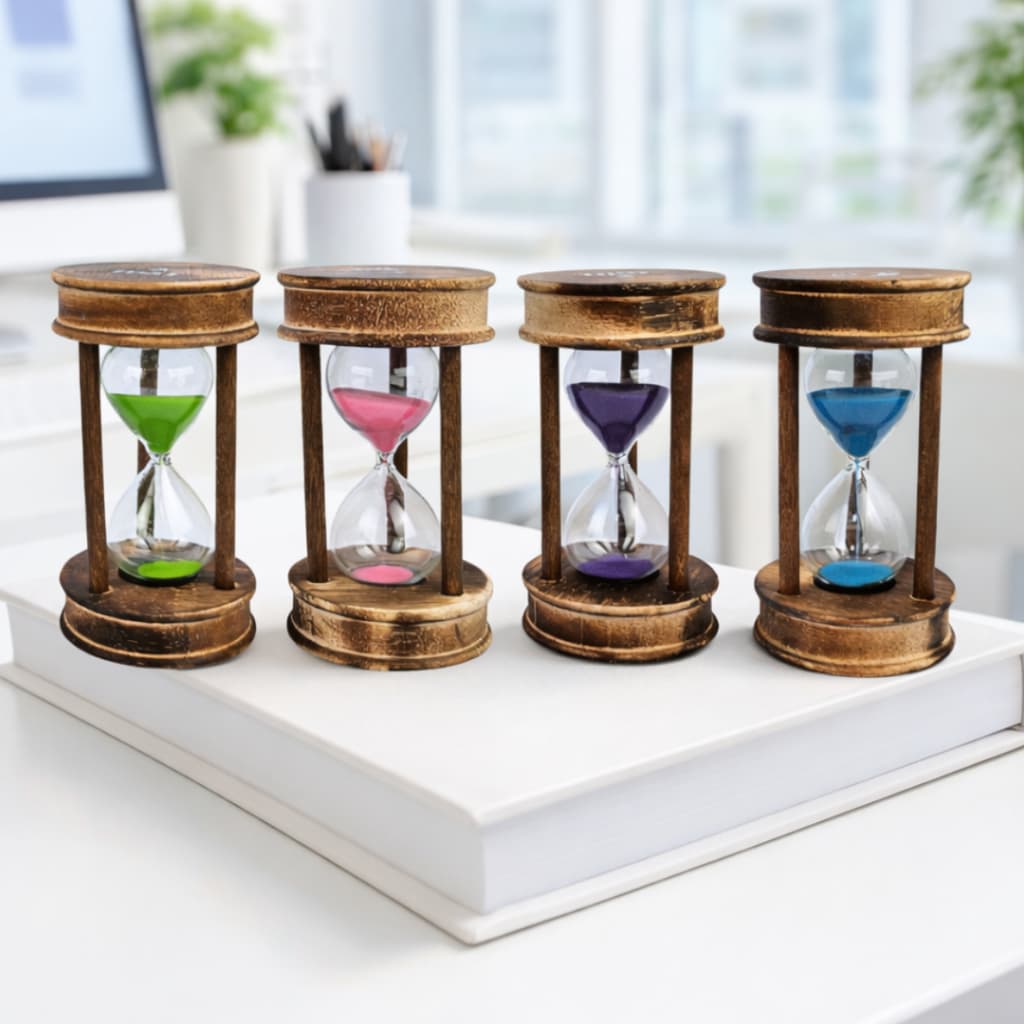 Ampulheta Decorativa Redonda Madeira Vidro Relógio de Areia 5/10/15 Min Decoração Escritório e Sala