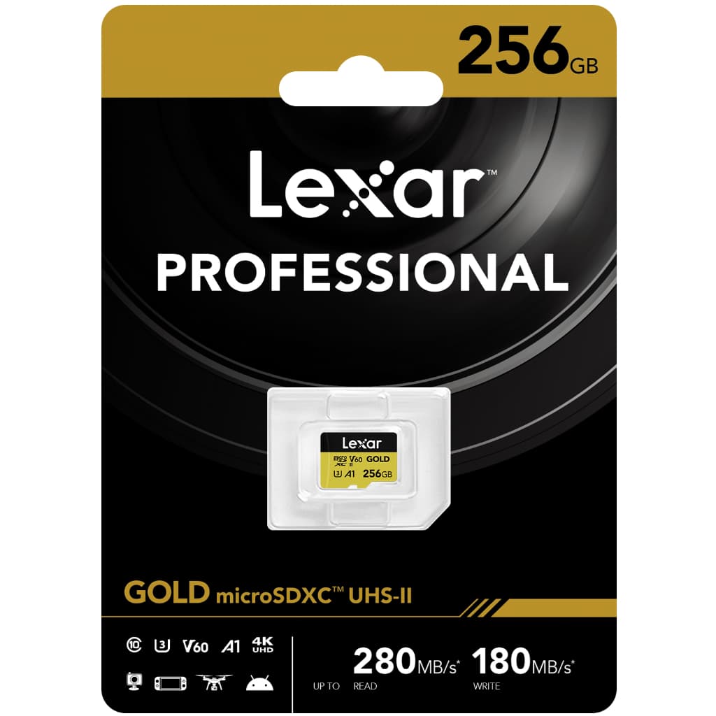 Cartão de Memória Lexar microSDXC GOLD Professional  Classe V60 UHS-II 256GB 128GB