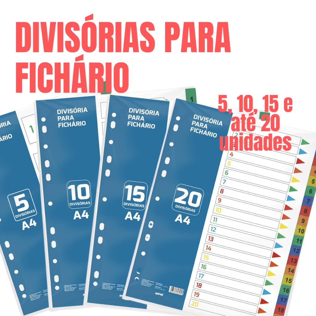Divisória para Fichário Universitário 4 Furos Cores Sortidas Spiral