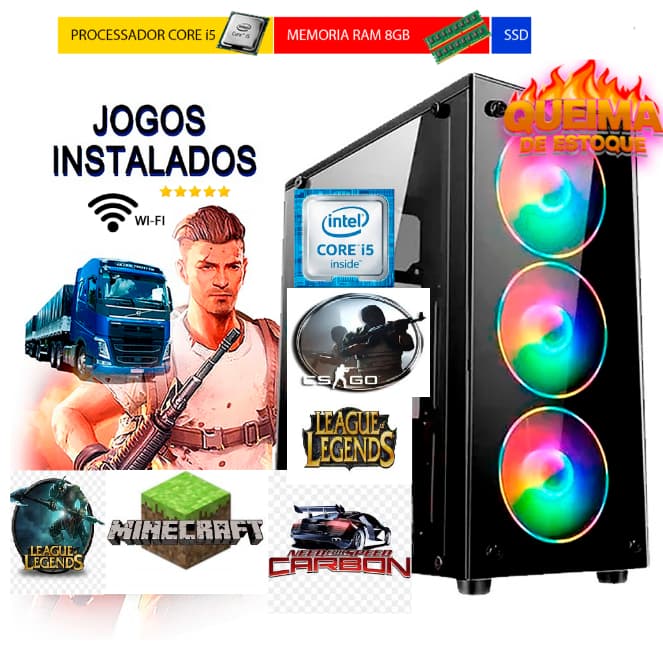 computador Cpu i5 8gb ssd128g+hd500g win10wifi hdmi word excell pra casa escritorios estudos e jogos