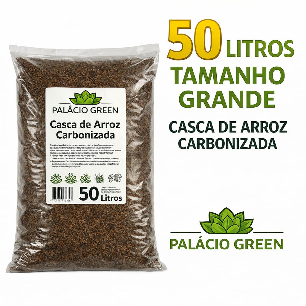 Casca de Arroz Carbonizada 50 Litros Substrato Drenante para Orquídeas, Cactos, Suculentas, Rosa do Deserto