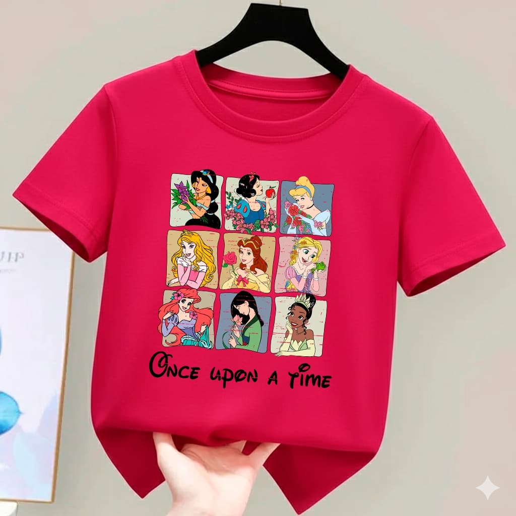 Camiseta De Algodão Infantil Feminina Princesas T-shirt Estampada