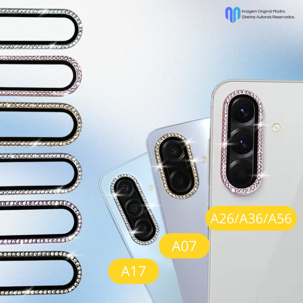 KIT CÂMERA DIAMANTE STRASS GALAXY A07 / A17 / A26/A36/A56 5G - Protetor de Lente para Câmera de Celular