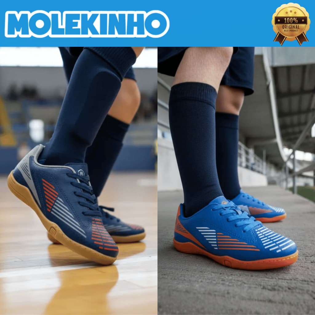 Chuteira Molekinho Futsal Quadra Indoor Costurada Society Meninos Cadarço Tênis Confortável Original