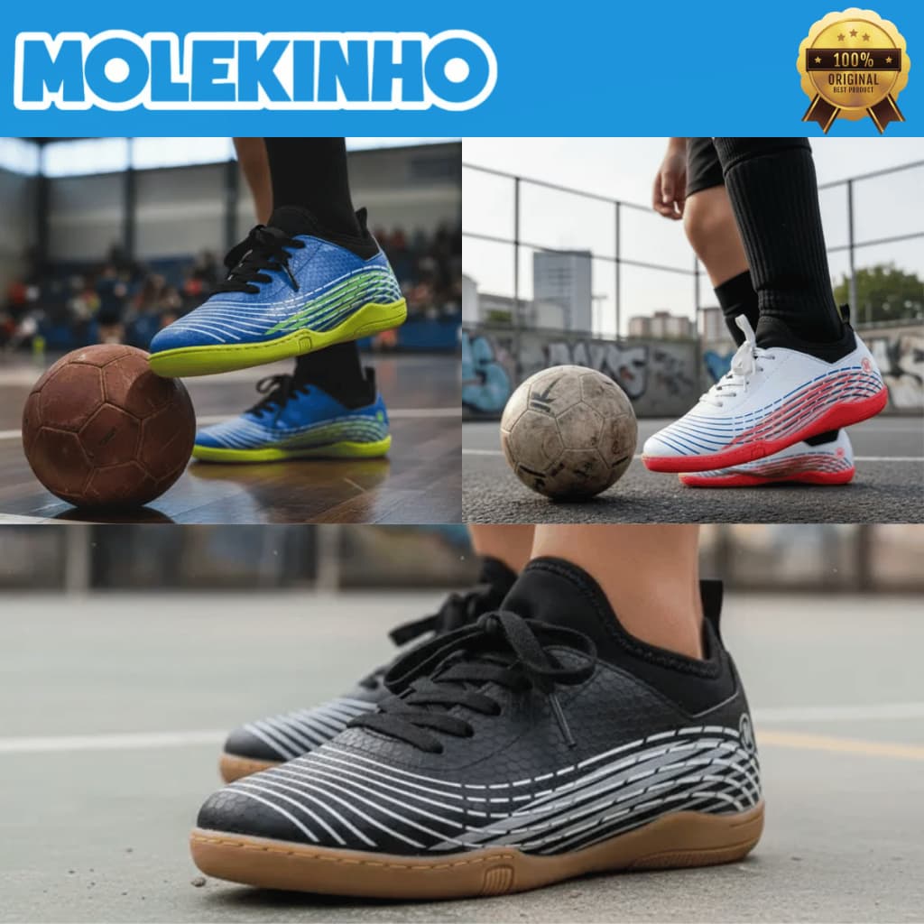 Chuteira Molekinho Futsal Meninos Tênis Infantil Costurada Society Reforçado Quadra Indoor Original