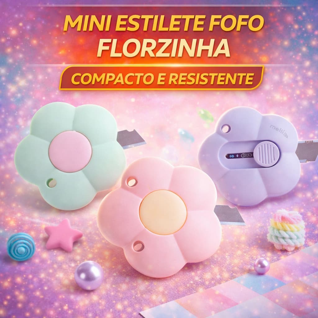 Mini Estilete Flor Love Flowers Molin Lâmina 9mm Retrátil Escolar Escritório