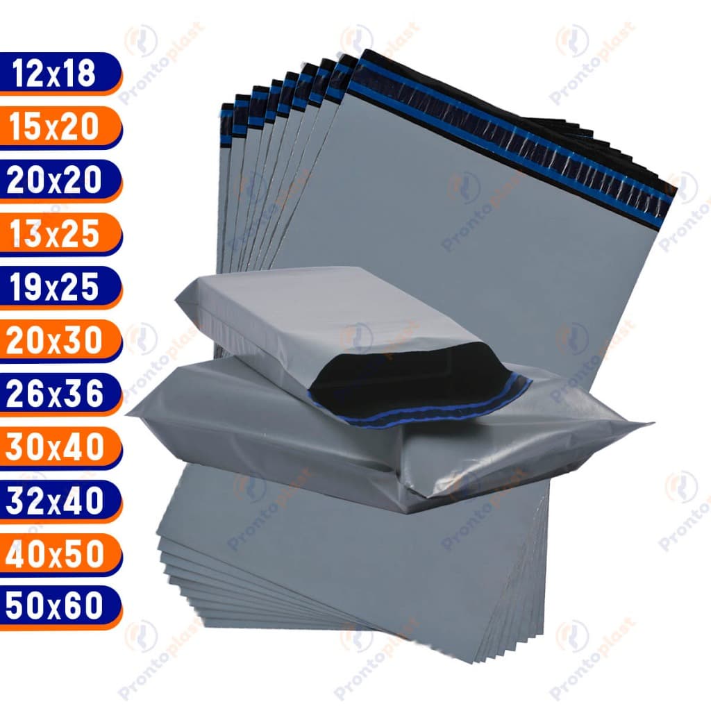 100 Envelope de Segurança Cinza Saco Envio Lacre Inviolável (40x50 e 50x60 são 50 unidades)