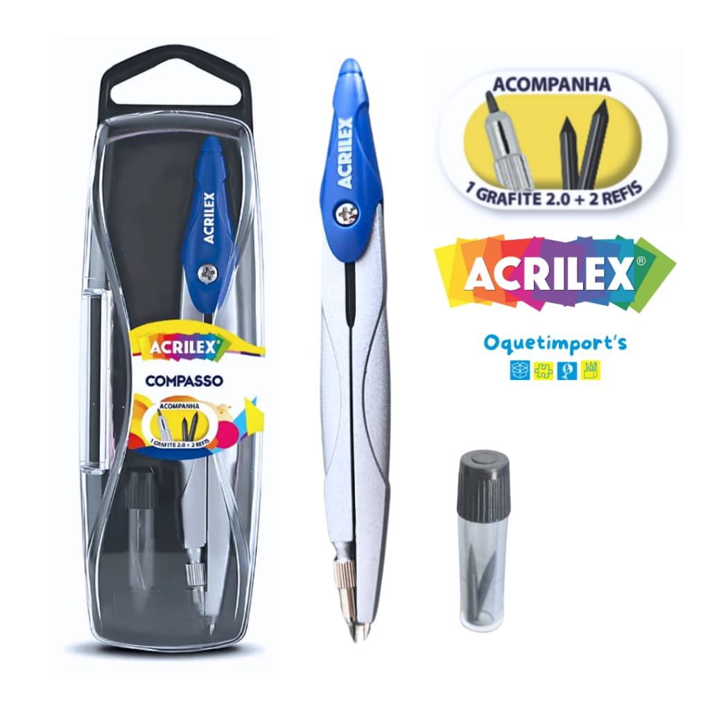 Compasso Escolar Com Estojo Grafite 2.0 + Refil - Acrilex