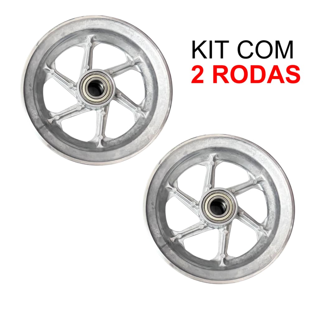 Kit 2 Roda Alumínio Aro 8 Com Rolamento Carrinho De Mão Cargas Carretinha Capacidade 200kg Por Roda