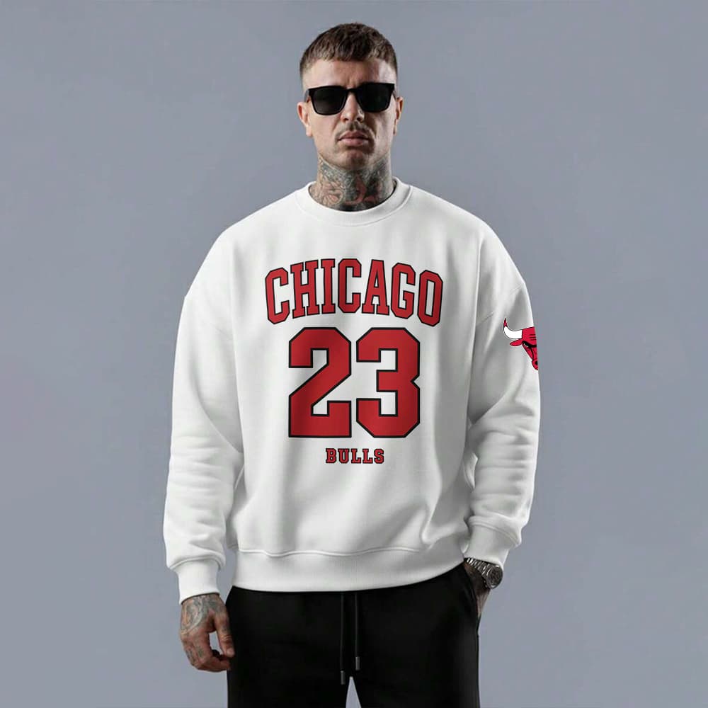 Moletom gola careca masculino blusa em algodão moda basquete estilo chicago city touro bulls
