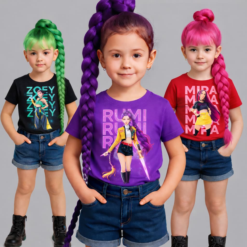 Kit 3 Camisetas ou avulsa Menina Algodão Huntrix Rumi Mira Zoey K-pop Hunter