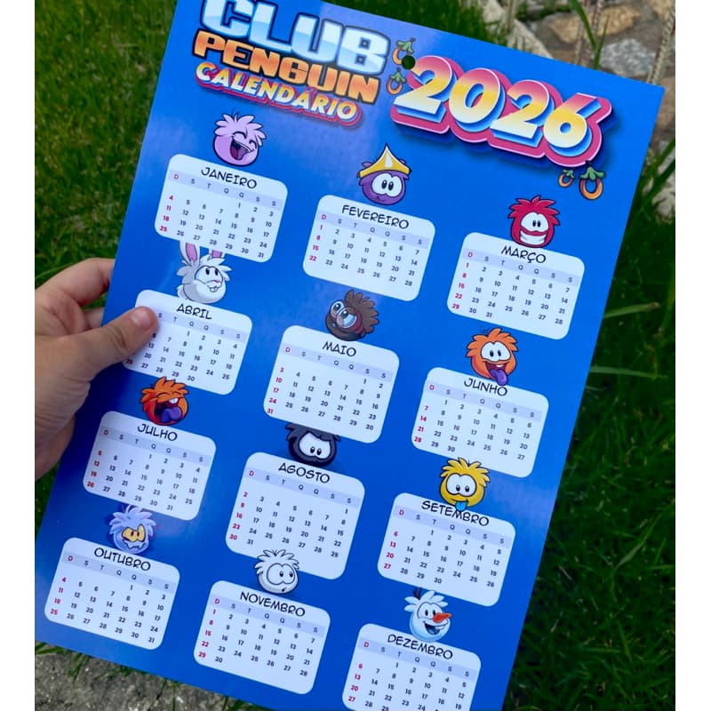 calendário 2026 Puffles Club Penguin!