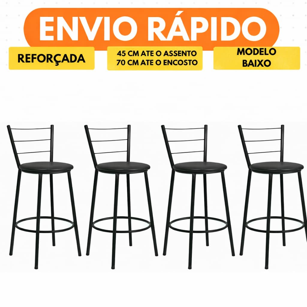 Kit 4 Banqueta Baixa Moderna Para Bar Balcao Cozinha Diversas Cores