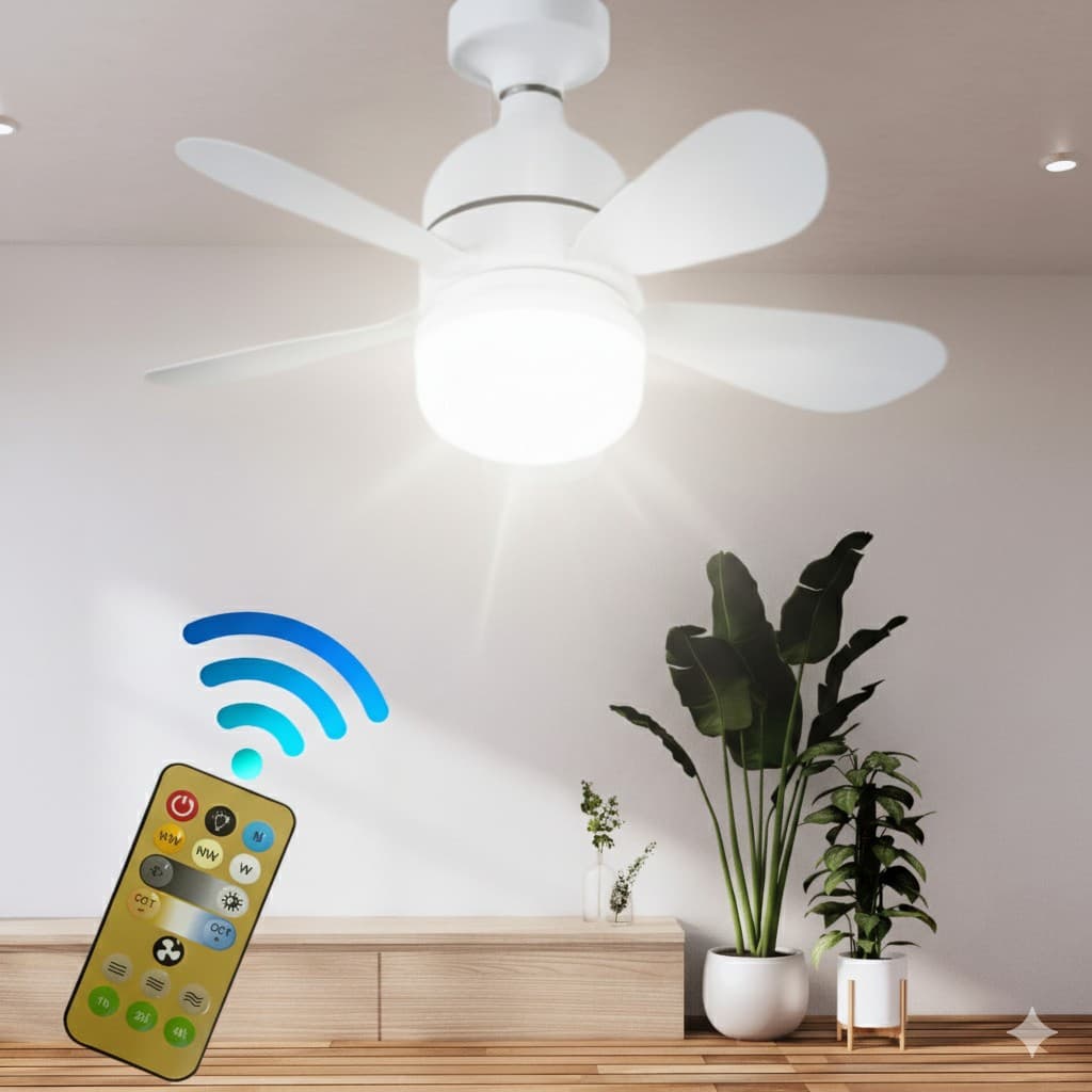 Ventilador De Teto 80W 5 Pás + Controle Remoto led Regulável 3 cores E27