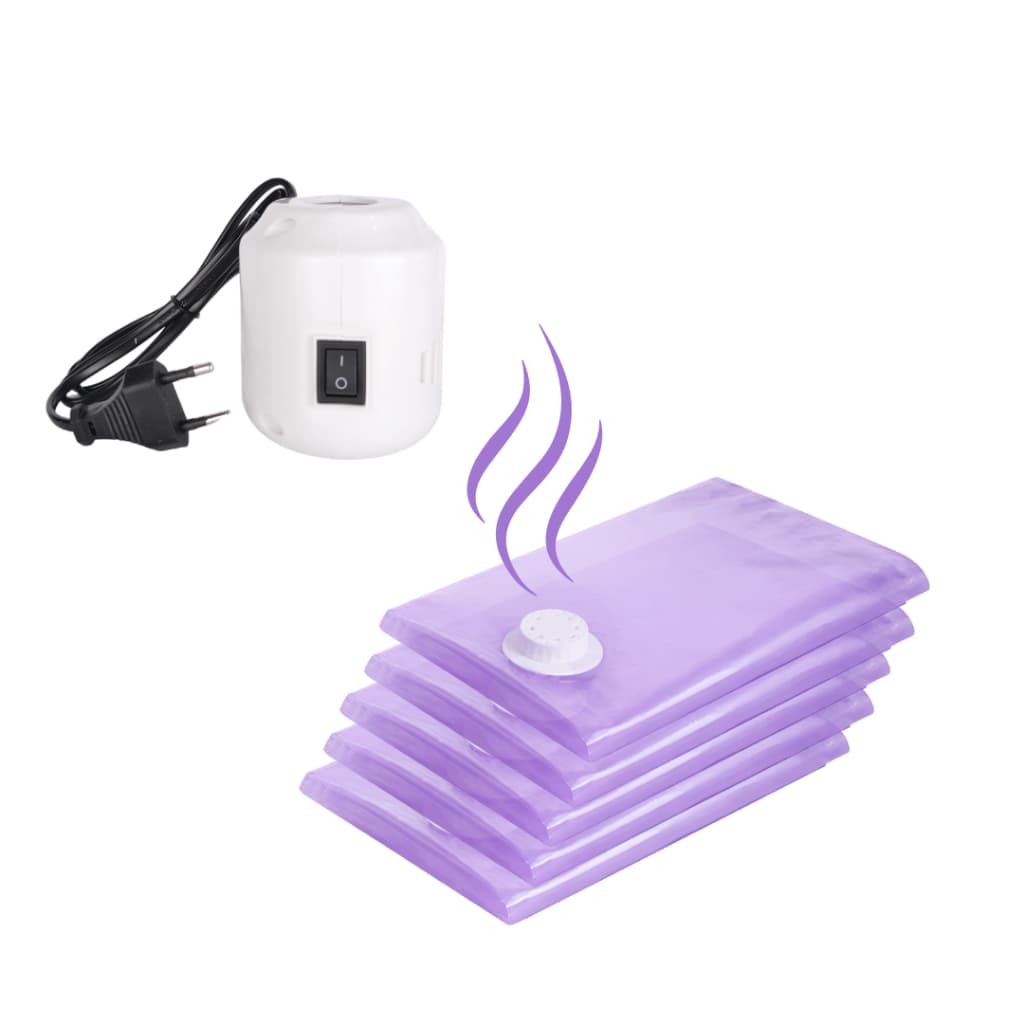 5 Saco À Vácuo Perfumado Lavanda Organizador + Bomba Elétrica 110V ou 220V