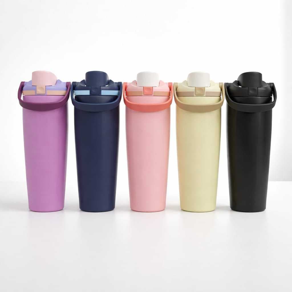 Garrafa Térmica Grande em Aço Inox com Canudo Alça e Trava Parede Dupla Colorida 900ML