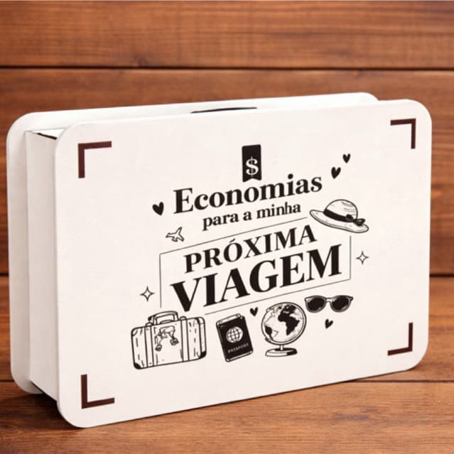 Caixa Cofre Viagem Desafio Para Economizar Depósito Organizador de Dinheiro MDF - Viagem Silicone