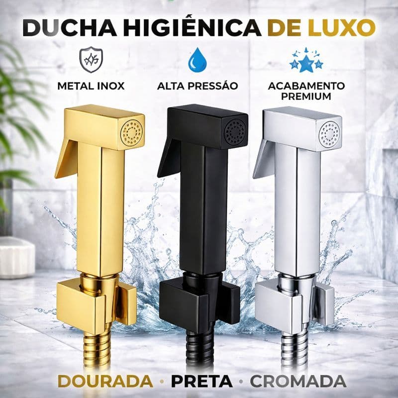 Ducha Higiênica Quadrada em Metal Inox – Chuveirinho Íntimo de Luxo para Banheiro (Dourada, Preta ou Cromada)