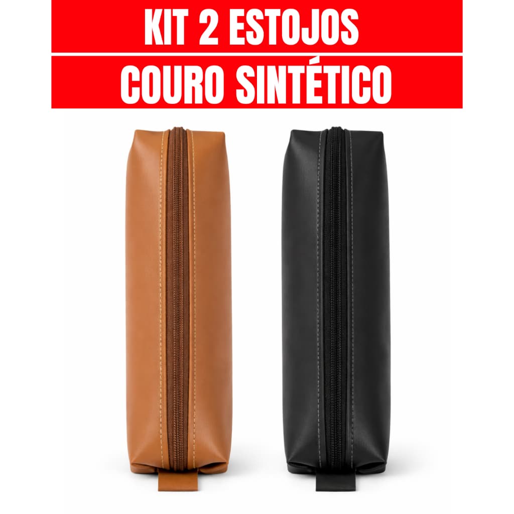 Kit 2 Estojos Escolar Faculdade Material Couro Sintético Multiuso Grande Compacto Organizador Feminino Masculino