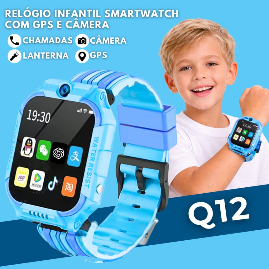Q12 Relógio Inteligente Infantil 5G – Smartwatch, Prova d’Água, GPS, SOS, Chat de Voz e Chip