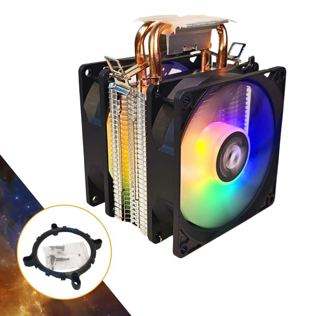 CPU Cooler Duplo 2 FANs LED RGB Universal Processador Intel Amd Ryzen TDP 140w Galactic Frost Revo