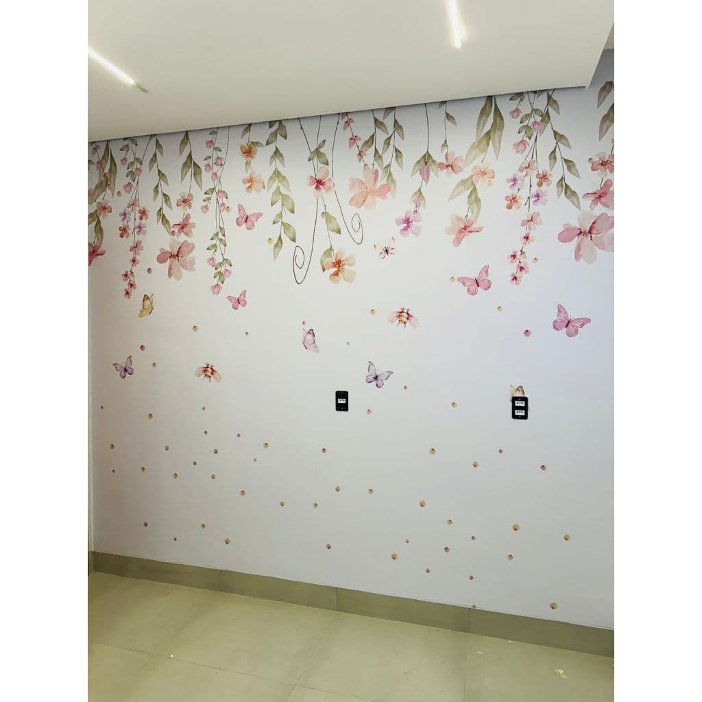 Papel de Parede Jardim Flores Coloridas Suspenso Aquarelado Personalizado Auto Colante Lavavél