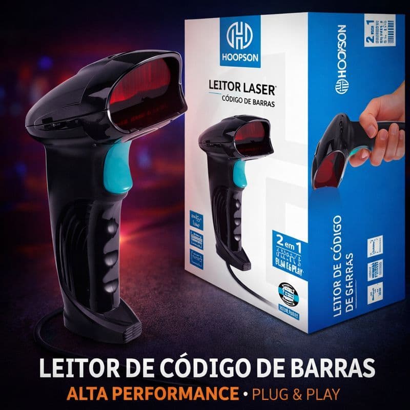 Leitor de Código de Barras 1D USB Manual p/ Caixa Estoque Varejo e Automação Comercial